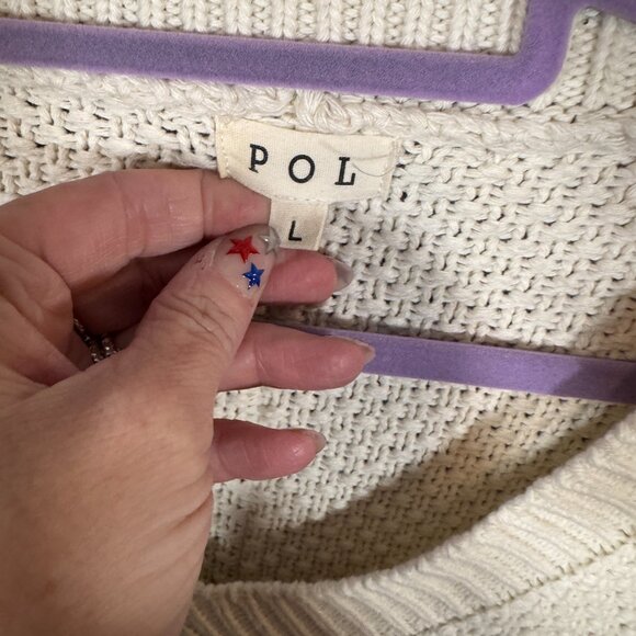 POL Clothing - V-Neck Striped Sweater - Cream - L - Picture 2 of 7